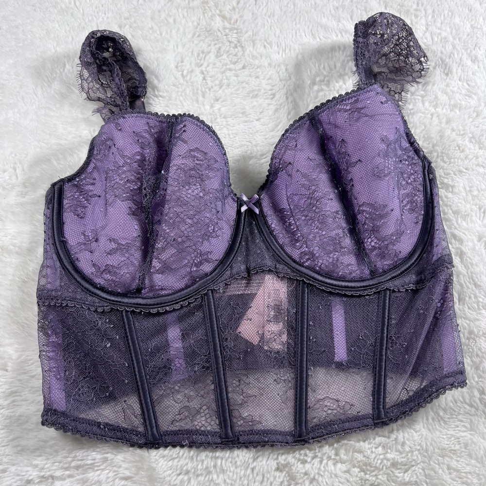 Victoria's Secret Purple Floral Lace Corset Bustier Top Size S-DD 11240101 65MK
